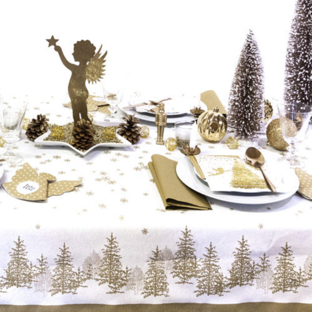 Paper Table Cover, Gold Trees & Snowflakes 118x490cm image 1